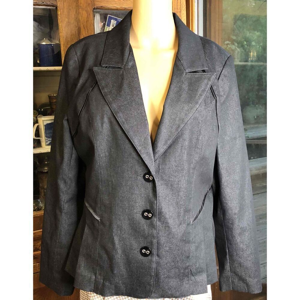 Studio 1940 Black jean look 3 Button Notched Lapel Blazer Jacket Size Large